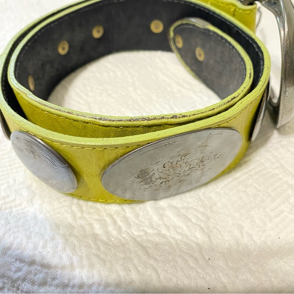 Green Leather Silver Medallions Belt sized Small - Picture 2 of 14
